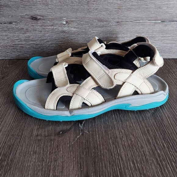 Crocs XTG LoPro Golf Sandal Women's 10 Cream Leather, Gray & Blue Shoes - Picture 4 of 9